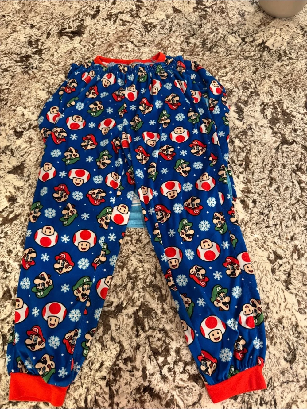 Boys 10/12 Super Mario Kids Pajama Set - Blue with Red Trim